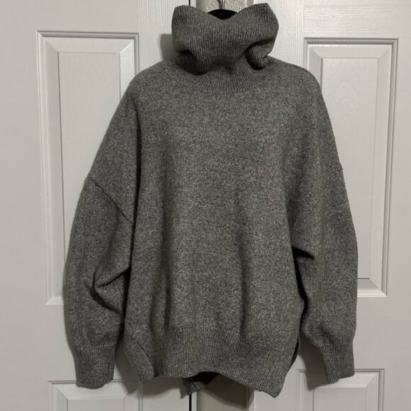 H&M oversized grey sweater turtleneck voluminous sleeves HM knit top m - Picture 10 of 11